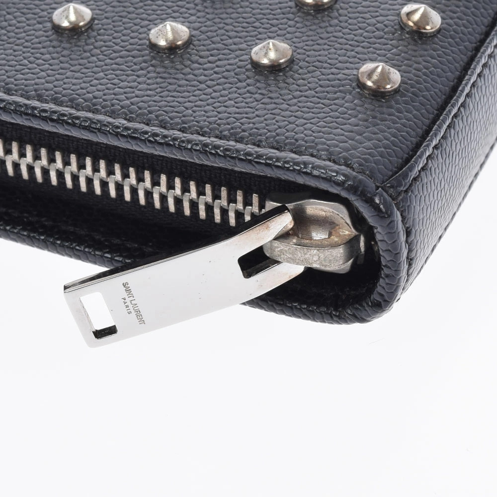 SAINT LAURENT Round Zipper Studded Black Calfskin Long Wallet - Picture 8 of 8